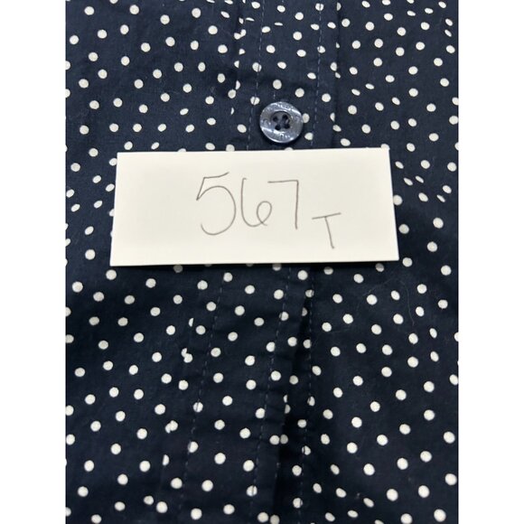 Woman Within Navy White Polka Dot Button Down Shirt 1X Long Sleeve Collared Top - Picture 9 of 10